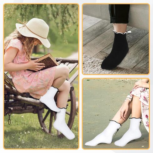 4 Pairs Bow Socks Women, Ruffle Casual Crew Socks Frilly Socks with Bows White Ruffle Ankle Socks Breathable Cotton Cute Socks in Saudi Arabia