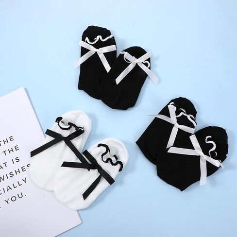 4 Pairs Bow Socks Women, Ruffle Casual Crew Socks Frilly Socks with Bows White Ruffle Ankle Socks Breathable Cotton Cute Socks in Saudi Arabia