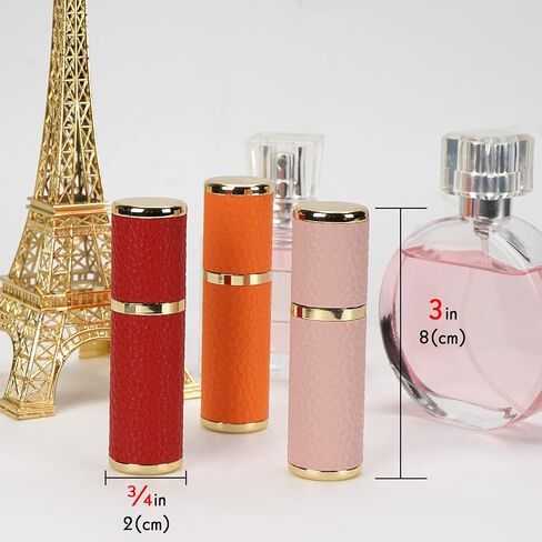 زجاجة عطر محمولة من LUEXBOX مكونة من 3 عبوات للسفر، موزع عطر صغير قابل لإعادة الملء، 5 مل من الجلد الصناعي المقاوم للتسرب، زجاجات بخاخ لعطور الجيب (أحمر، وردي، برتقالي) in Kuwait