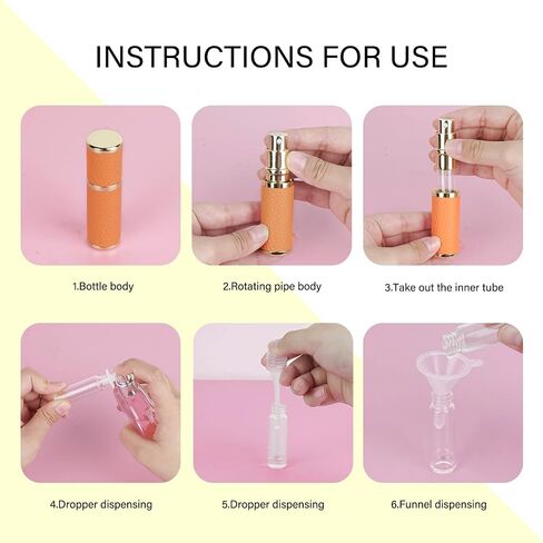 زجاجة عطر محمولة من LUEXBOX مكونة من 3 عبوات للسفر، موزع عطر صغير قابل لإعادة الملء، 5 مل من الجلد الصناعي المقاوم للتسرب، زجاجات بخاخ لعطور الجيب (أحمر، وردي، برتقالي) in Kuwait