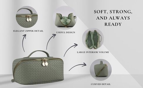 Travel Makeup Bag Large Capacity Cosmetic Bag Makeup Bags for Women Traveling Waterproof Portable Pouch Open Flat Toiletry Bag Makeup Opens Flat Makeup Bag Organizer with Divider and Handle (Green) in Saudi Arabia