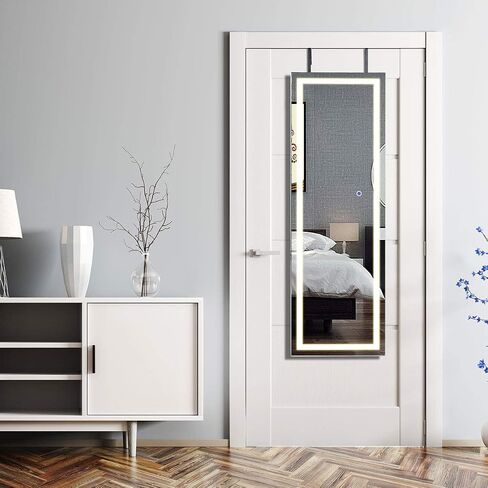 AUGESTER Jewelry Cabinet w/Full Length Mirror, 47.5'' Wall/Door Mounted Jewelry Armoire w/LED Touch Screen Mirror, Large Storage, Lockable Jewelry Organizer Armoire (White) in Saudi Arabia