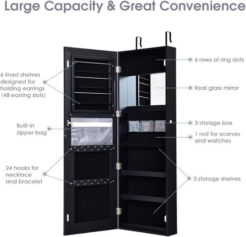 AUGESTER Jewelry Cabinet w/Full Length Mirror, 47.5'' Wall/Door Mounted Jewelry Armoire w/LED Touch Screen Mirror, Large Storage, Lockable Jewelry Organizer Armoire (White) in Saudi Arabia
