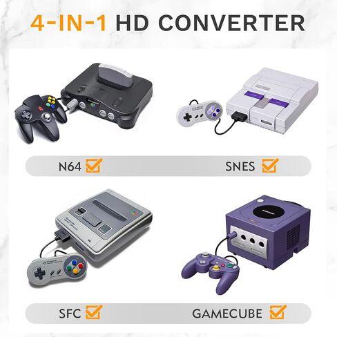 محول محول PORTHOLIC N64 إلى HDMI لجهاز عالي الدقة بالكامل، محول SNES HDMI مع دعم كابل HDMI تحويل متوافق مع N64/SNES/NGC/SFC/Gamecube (التوصيل والتشغيل باللون الأسود) in Saudi Arabia