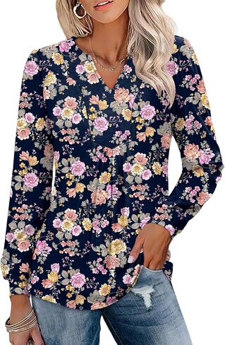 Ivicoer Womens V Neck Puff Long Sleeve Tops Fall Fashion 2024 Pleated Tunic Work Blouses Dressy Casual in Saudi Arabia