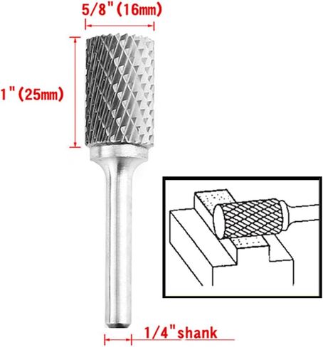 Tungsten Carbide Burr 1/4" Shank 5/8" Tip Cylinder Shape Double Cut Rotary File Cutting Burrs Tool Die Grinder Bits for Wood Metal Iron Steel ((1/4x16mm) A) in Saudi Arabia