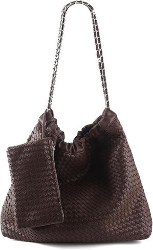 Drawstring Bag for Women Leather Tote Large Capacity Travel Handbag and Purse Foldable Handmade Woven Shoulder Bag in Saudi Arabia