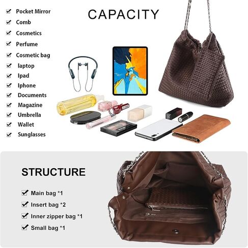Drawstring Bag for Women Leather Tote Large Capacity Travel Handbag and Purse Foldable Handmade Woven Shoulder Bag in Saudi Arabia