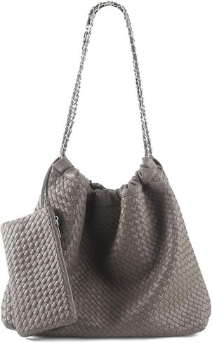 Drawstring Bag for Women Leather Tote Large Capacity Travel Handbag and Purse Foldable Handmade Woven Shoulder Bag in Kuwait