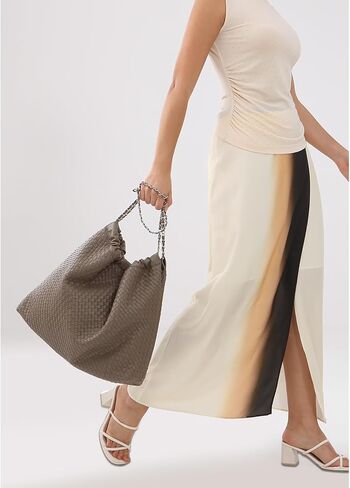 Drawstring Bag for Women Leather Tote Large Capacity Travel Handbag and Purse Foldable Handmade Woven Shoulder Bag in Kuwait