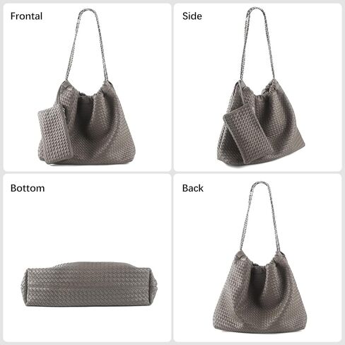 Drawstring Bag for Women Leather Tote Large Capacity Travel Handbag and Purse Foldable Handmade Woven Shoulder Bag in Kuwait