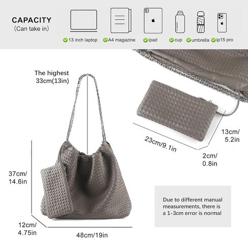 Drawstring Bag for Women Leather Tote Large Capacity Travel Handbag and Purse Foldable Handmade Woven Shoulder Bag in Kuwait