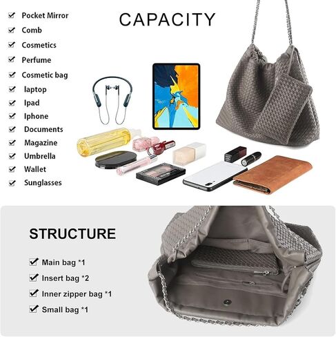 Drawstring Bag for Women Leather Tote Large Capacity Travel Handbag and Purse Foldable Handmade Woven Shoulder Bag in Kuwait