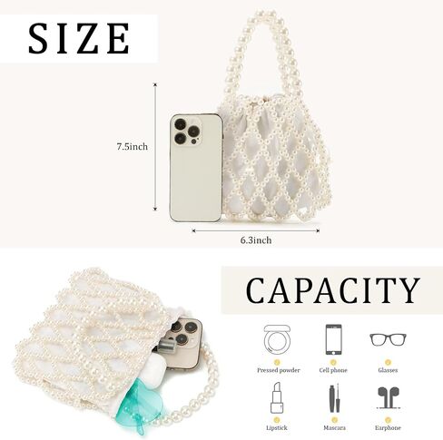 Oweisong Women Pearl Clutch Purses Wedding Bridal Handbag Tote Formal Party Evening Bucket Bag 2 in 1 Shoulder Bag in Saudi Arabia