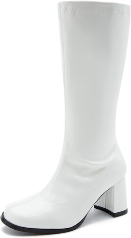 Women's Go-Go Boot Mid Calf Boots PU Leather Ladies Party Dance Shoes with Zipper Costume Boots in Saudi Arabia