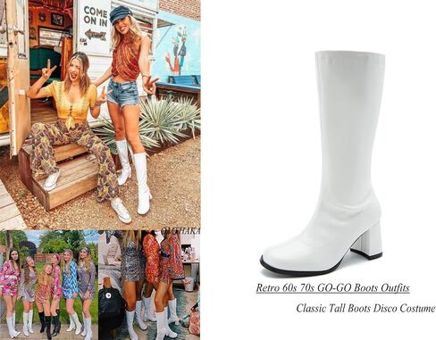 Women's Go-Go Boot Mid Calf Boots PU Leather Ladies Party Dance Shoes with Zipper Costume Boots in Saudi Arabia