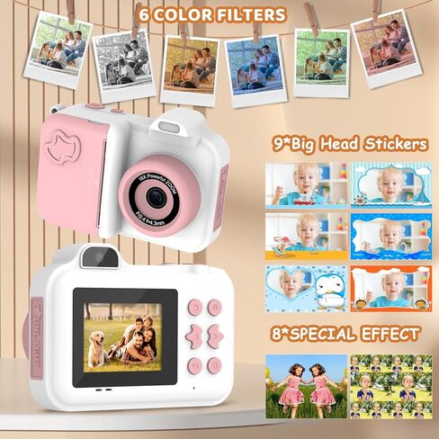 Kids Camera Instant Print, Christmas Birthday Gifts Toys for Girls Boys Age 4 5 6 7 8 9 10 11 12 Years Old,1080P HD Dual-Lens Selfie Digital Camera with 5 Rolls Print Paper Stickers Pens & 32G Card in Kuwait