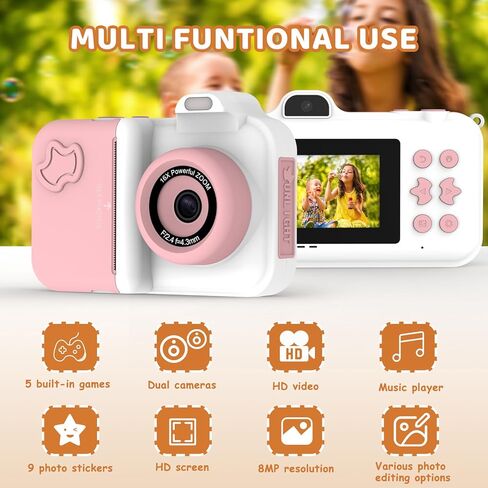 Kids Camera Instant Print, Christmas Birthday Gifts Toys for Girls Boys Age 4 5 6 7 8 9 10 11 12 Years Old,1080P HD Dual-Lens Selfie Digital Camera with 5 Rolls Print Paper Stickers Pens & 32G Card in Kuwait