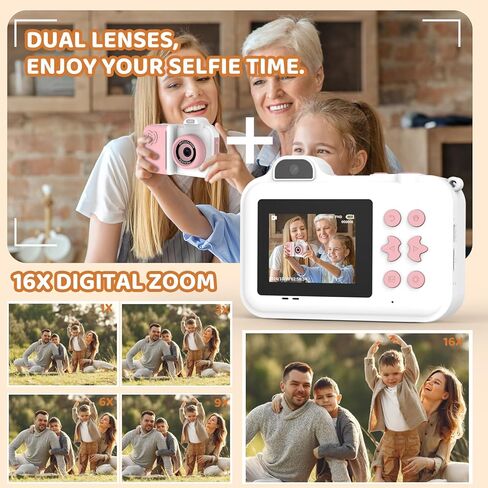 Kids Camera Instant Print, Christmas Birthday Gifts Toys for Girls Boys Age 4 5 6 7 8 9 10 11 12 Years Old,1080P HD Dual-Lens Selfie Digital Camera with 5 Rolls Print Paper Stickers Pens & 32G Card in Kuwait