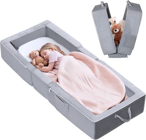REAWUL Portable Folding Toddler Travel Bed,Kids Floor Bed, Washable Cover for Toddlers and Child,Grey in Saudi Arabia