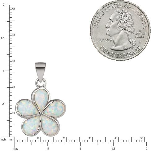 925 Sterling Silver Opal Hawaiian Plumeria Flower Necklace Pendant with 18" Box Chain, Nickel-Free Hypoallergenic for Sensitive Skin, Gift Box Included in Kuwait