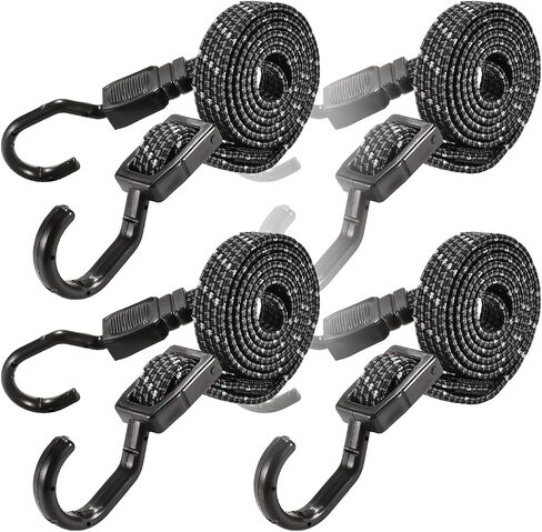 Adjustable Flat Bungee Cord Heavy Duty Outdoor with Hooks, Bungee Cords Assorted Sizes, 4pk (Reflective Black, Length 48'') in Saudi Arabia