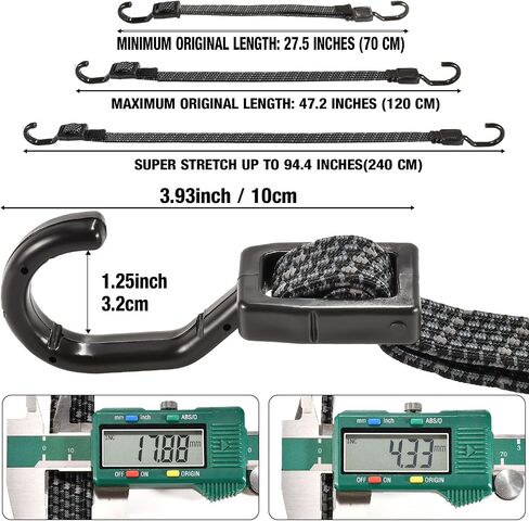 Adjustable Flat Bungee Cord Heavy Duty Outdoor with Hooks, Bungee Cords Assorted Sizes, 4pk (Reflective Black, Length 48'') in Saudi Arabia