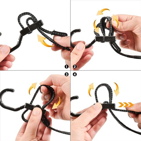 Adjustable Flat Bungee Cord Heavy Duty Outdoor with Hooks, Bungee Cords Assorted Sizes, 4pk (Reflective Black, Length 48'') in Saudi Arabia