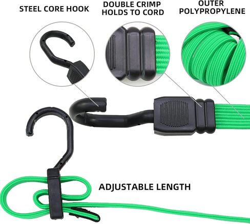 Adjustable Flat Bungee Cord Heavy Duty Outdoor with Hooks, Bungee Cords Assorted Sizes, 4pk (Reflective Black, Length 48'') in Saudi Arabia