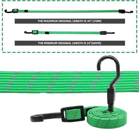 حبل بنجي مسطح قابل للتعديل عالي التحمل للاستخدام في الهواء الطلق مع خطافات، حبال بنجي بأحجام متنوعة، 4pk (أسود عاكس، الطول 48 بوصة) in Kuwait
