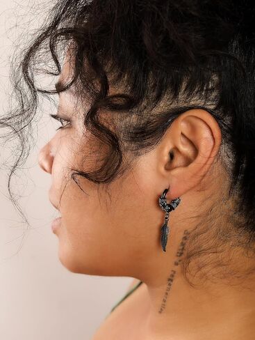 Sacina Punk Black Feather Earrings, Leaf Hoop Earrings, Black Earrings, Punk Earrings, Gothic Earrings, Grunge Earrings, Christmas New Year Jewelry Gift in Saudi Arabia
