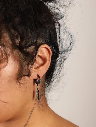 Sacina Punk Black Feather Earrings, Leaf Hoop Earrings, Black Earrings, Punk Earrings, Gothic Earrings, Grunge Earrings, Christmas New Year Jewelry Gift in Saudi Arabia