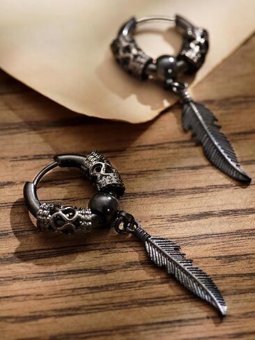 Sacina Punk Black Feather Earrings, Leaf Hoop Earrings, Black Earrings, Punk Earrings, Gothic Earrings, Grunge Earrings, Christmas New Year Jewelry Gift in Saudi Arabia