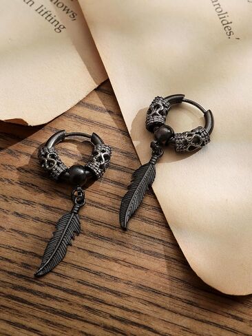 Sacina Punk Black Feather Earrings, Leaf Hoop Earrings, Black Earrings, Punk Earrings, Gothic Earrings, Grunge Earrings, Christmas New Year Jewelry Gift in Saudi Arabia