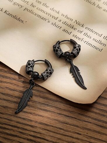 Sacina Punk Black Feather Earrings, Leaf Hoop Earrings, Black Earrings, Punk Earrings, Gothic Earrings, Grunge Earrings, Christmas New Year Jewelry Gift in Saudi Arabia
