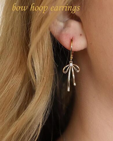 Bow Hoop Earrings for Women Gold Bow Earrings Bowknot Dangle Earrings Trendy Bow Huggie Hoop Earrings Dainty Gold Ribbon Bow Tie Earrings Wedding Prom Party Jewelry Valentine Gifts in Kuwait