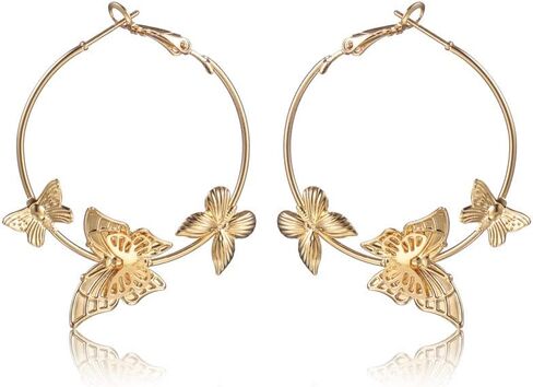 Butterfly Big Hoop Earrings Gold Monarch Butterfly Dangle Earrings Party Vacation Jewelry Gift for Women in Saudi Arabia