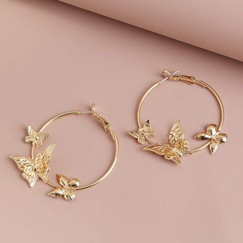 Butterfly Big Hoop Earrings Gold Monarch Butterfly Dangle Earrings Party Vacation Jewelry Gift for Women in Saudi Arabia