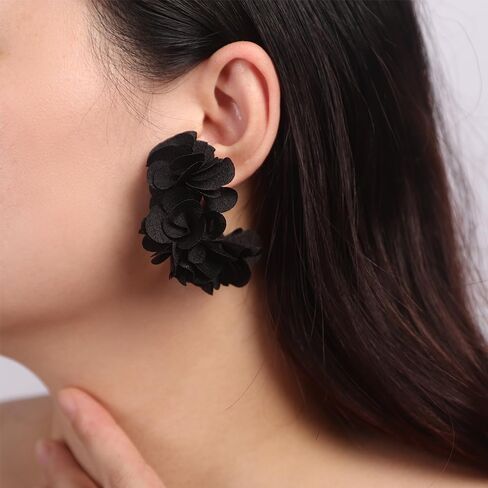 Kercisbeauty الأسود لينة البتلة زهرة الذهب الأطواق المفتوحة أقراط للنساء الغريبة مهرجان كرنفال مجوهرات الغضروف Huggie in Saudi Arabia
