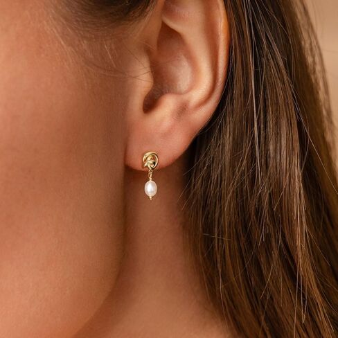 VRIUA Pearl Earrings for Women - 14K Gold Plated Dainty Pearl Dangle Earrings Small Huggie Hoop Drop Earrings for Women Trendy Gold Wedding Bridal Earrings for Women in Saudi Arabia