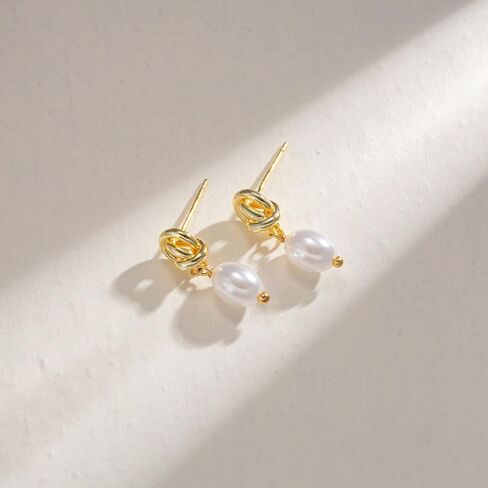 VRIUA Pearl Earrings for Women - 14K Gold Plated Dainty Pearl Dangle Earrings Small Huggie Hoop Drop Earrings for Women Trendy Gold Wedding Bridal Earrings for Women in Saudi Arabia