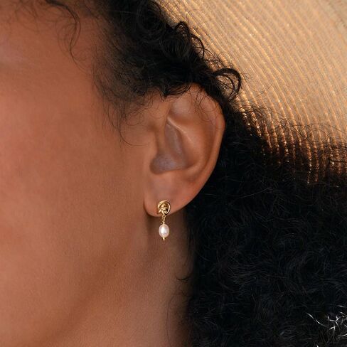 VRIUA Pearl Earrings for Women - 14K Gold Plated Dainty Pearl Dangle Earrings Small Huggie Hoop Drop Earrings for Women Trendy Gold Wedding Bridal Earrings for Women in Saudi Arabia