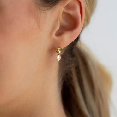VRIUA Pearl Earrings for Women - 14K Gold Plated Dainty Pearl Dangle Earrings Small Huggie Hoop Drop Earrings for Women Trendy Gold Wedding Bridal Earrings for Women in Saudi Arabia