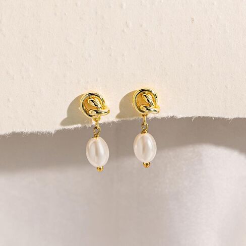 VRIUA Pearl Earrings for Women - 14K Gold Plated Dainty Pearl Dangle Earrings Small Huggie Hoop Drop Earrings for Women Trendy Gold Wedding Bridal Earrings for Women in Saudi Arabia