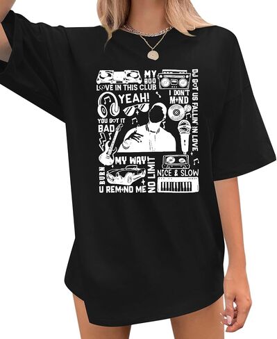 Oversized R&B Concert Outfits Women: Vintage Rock and Roll Shirts Hip Hop Graphic Tees Music Lover Gift Top in Kuwait