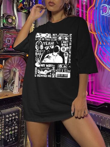Oversized R&B Concert Outfits Women: Vintage Rock and Roll Shirts Hip Hop Graphic Tees Music Lover Gift Top in Kuwait