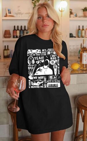 Oversized R&B Concert Outfits Women: Vintage Rock and Roll Shirts Hip Hop Graphic Tees Music Lover Gift Top in Kuwait