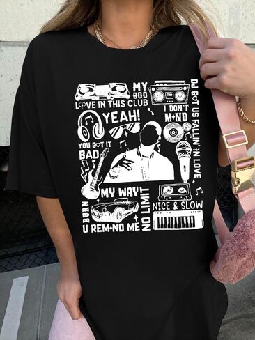 Oversized R&B Concert Outfits Women: Vintage Rock and Roll Shirts Hip Hop Graphic Tees Music Lover Gift Top in Kuwait