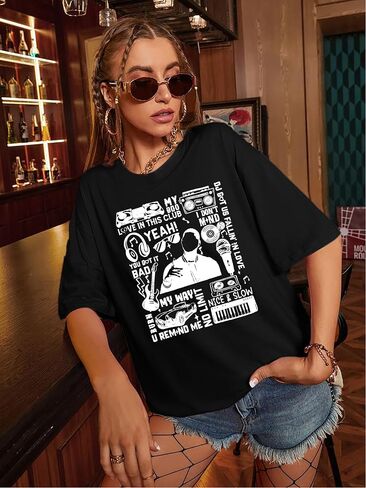 Oversized R&B Concert Outfits Women: Vintage Rock and Roll Shirts Hip Hop Graphic Tees Music Lover Gift Top in Kuwait