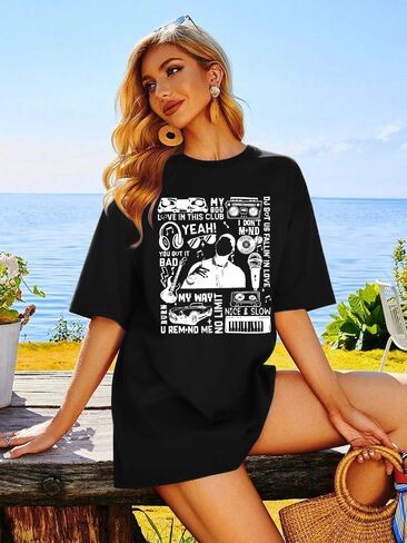 Oversized R&B Concert Outfits Women: Vintage Rock and Roll Shirts Hip Hop Graphic Tees Music Lover Gift Top in Kuwait